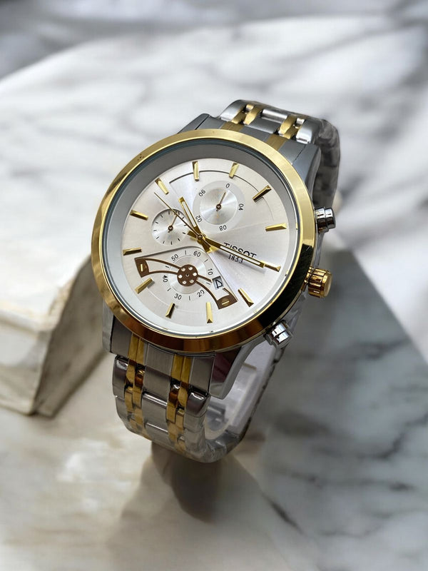 Tissot 1853 Chronograph Men’s Watch – Silver Dial | Two-Tone Stainless Steel with Gold Accents