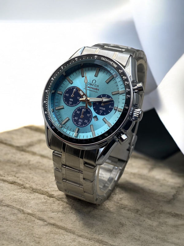 Omega Speedmaster Professional Chronograph – Sky Blue Dial with Navy Sub-Dials | Stainless Steel